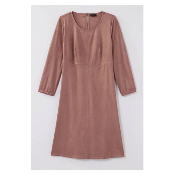 J.Jill Wearever Mauve Haze Ultrasoft Faux Suede Knit Fit&Flare Dress Sz.L Tall - Picture 6 of 15